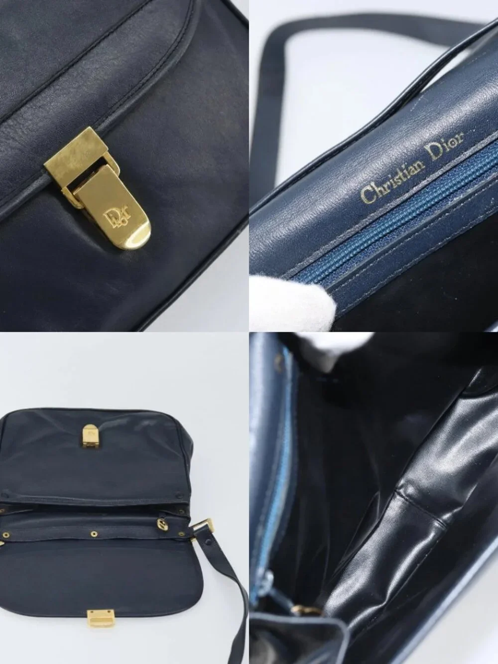 Christian Dior Shoulder Bag Leather Navy Gold Auth bs33272 - Picture 16 of 16